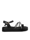 Women's Flat Sandals with Strap in Black Color