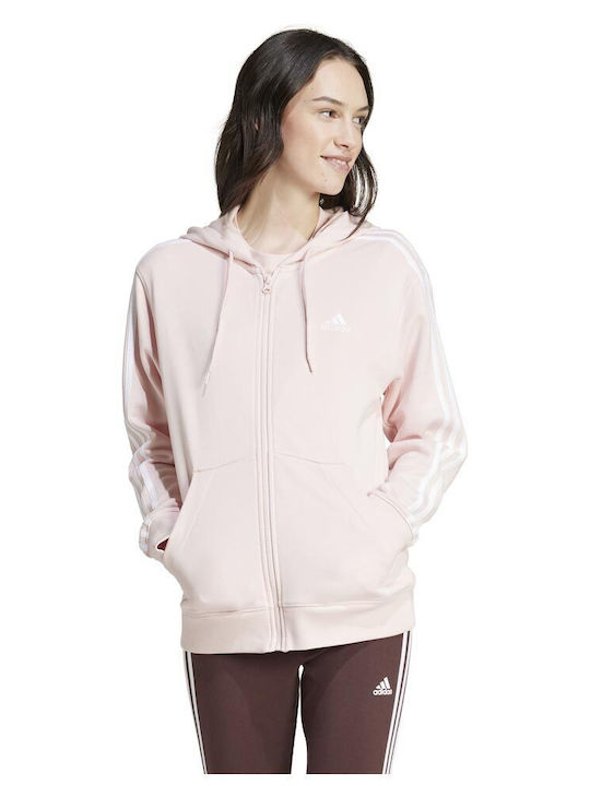 Adidas 3-stripes French Terry Full-zip Women's Hooded Cardigan Pink