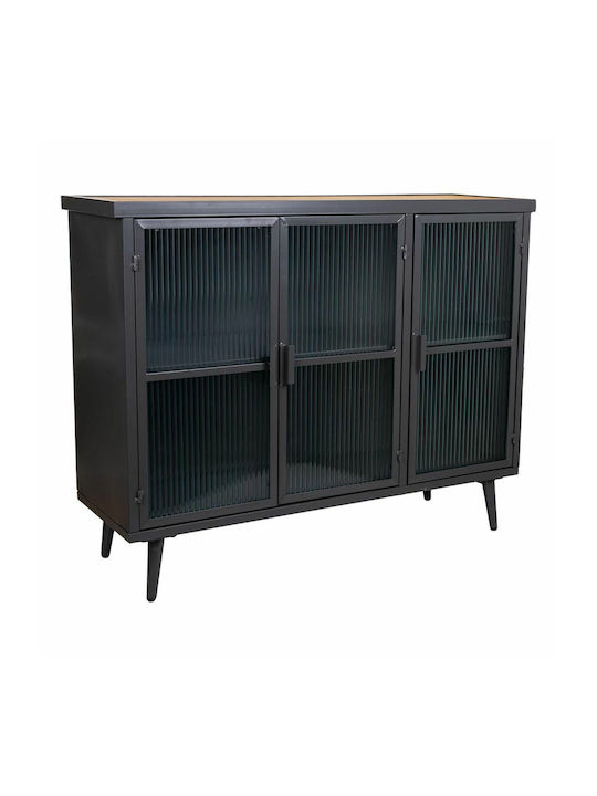 Floor Metallic / Solid Wood Living Room Display Cabinet with Glass Brown Black Grey 102x33x79cm