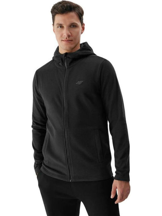 M176 Ανδρική Ζακέτα Fleece με Κουκούλα Μαύρη