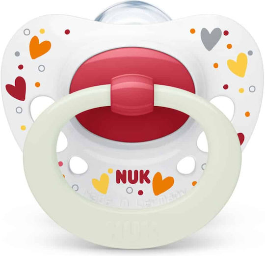 Nuk Ορθοδοντική Πιπίλα Σιλικόνης Signature Καρδούλες Λευκό - Κόκκινο Νυκτός με Θήκη για 18-36 μηνών
