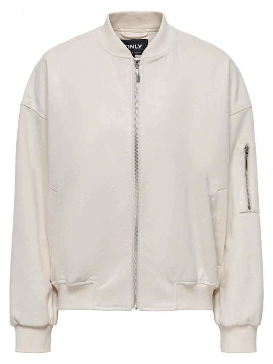 Only Women's Short Bomber Suede Jacket for Winter Off White