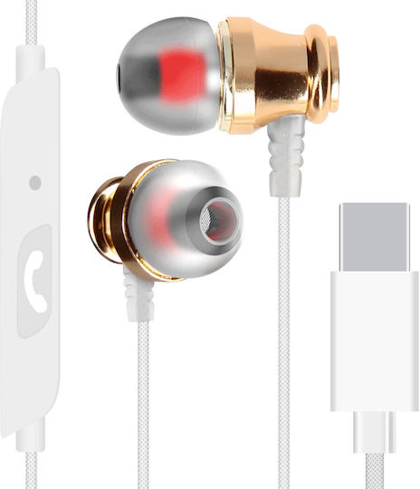 Wired USB-C In-ear Earphones Linq White with Microphone and Button
