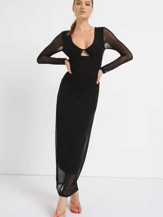 Rochie Maxi De Seară Cu Plasă Neagră