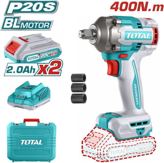 Total Brushless Impact Wrench Battery 20V 2x2Ah with Socket 1/2"