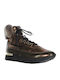 Leather Women's Ankle Boots Platform & Fur Brown