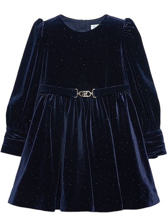 Kinderkleid Langärmelig Samt Navy Blue