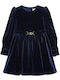 Kinderkleid Langärmelig Samt Navy Blue