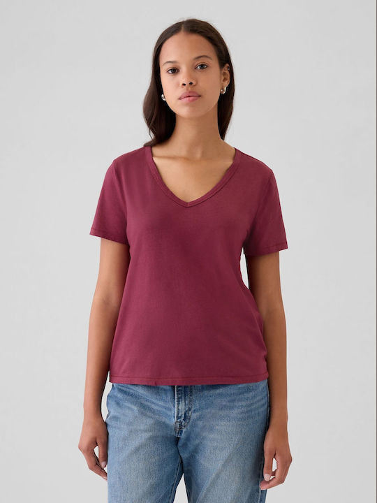 GAP Vintage Damen T-shirt mit V-Ausschnitt Rot