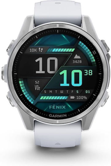 Garmin Fenix 8 Stainless Steel 43mm Waterproof Smartwatch with Heart Rate Monitor (Silver with Whitestone Silicone Band)