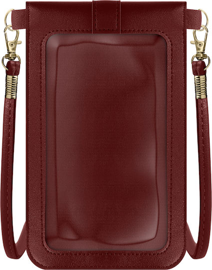 Crossbody-Handytasche Smartphone-Touch-Fenster Riemen 1,4m Burgunderrot