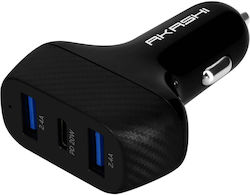 Car Charger 37w Dual Usb 3.0 + 1x Usb-c Power Delivery Akashi Black Car Charger 37w Dual Usb 3.0 + 1x Usb-c Power Delivery Akashi Black
