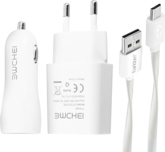 3 In 1 Pack 1x 2.1ac Charger + 2.1a Car Charger + Micro-usb Cable White