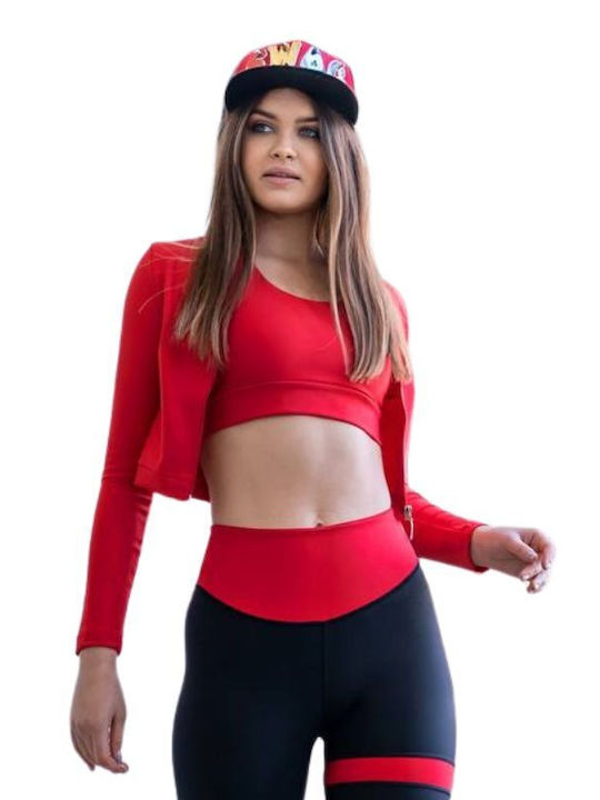 Athletische Crop-Strickjacke Q-499 Rot