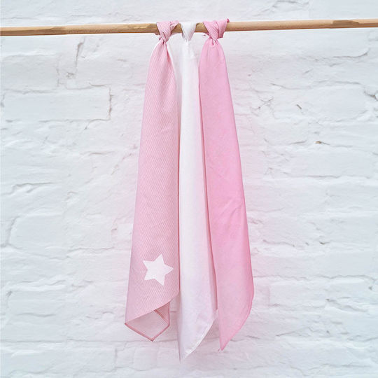 Mother Baby Swaddle Wraps Pink, White Pink 75x85cm. 3pcs