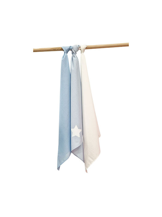 Mother Baby Swaddle Wraps Sky Blue, White Light Blue 75x85cm. 3pcs