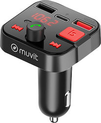 Transmițător FM Bluetooth Muvit Încărcător Auto Port USB USB-C Negru