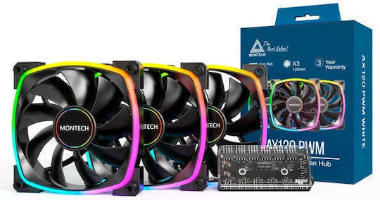 Montech Case Fan 120mm (1600rpm / 59cfm) με ARGB Φωτισμό και Σύνδεση 4-Pin PWM 3τμχ