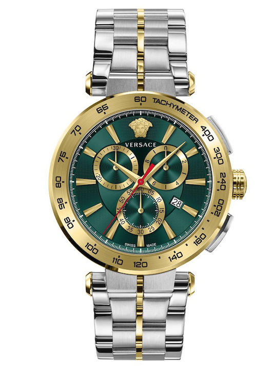 Versace Aion Men's Watch 46mm Chronograph Battery with Silver Stainless Steel Bracelet