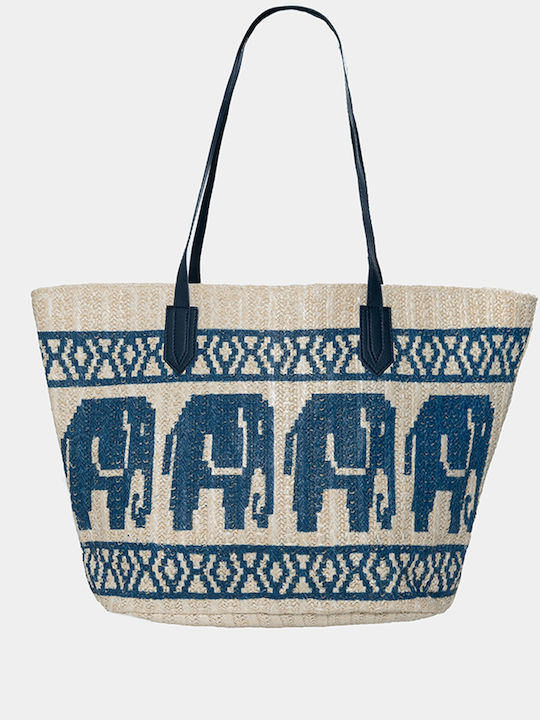 Straw Bag Blue Print Μπλε One Size