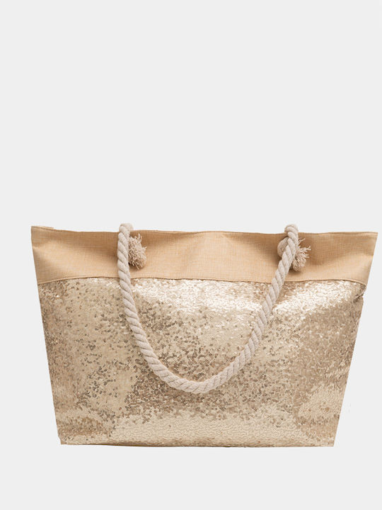 Beige Strandtasche Goldene Pailletten Beige Einheitsgröße