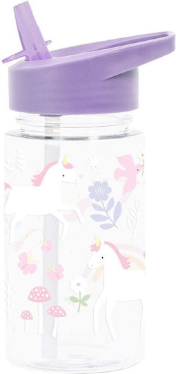 A Little Lovely Company Kids Water Bottle Unicorn Plastic with Straw Tritan 450ml (Various Designs/Colours)