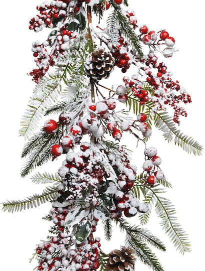 Christmas Snowy Garland Decorated with Pine Cones and Berries Red-White 20x180cm 306.001.0725.99