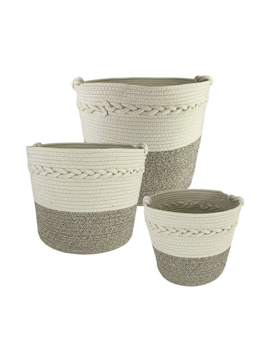 Marhome Set of Decorative Baskets Straw with Handles Ecru 33cm 3pcs