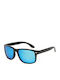 Polareye Men's Sunglasses with Black Plastic Frame and Blue Polarized Mirror Lens