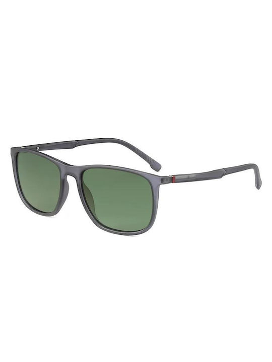 Polareye Men's Sunglasses with Gray Plastic Frame and Green Polarized Lens