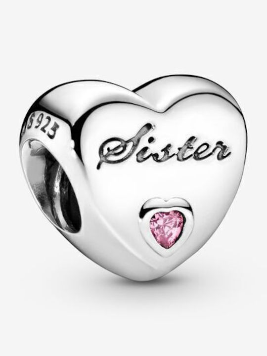 Pandora Sisters Charm Καρδιά από Ασήμι Ροζ