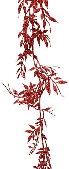 Christmas Garland Bamboo Leaves Red Glitter 180cm 306.035.0021.07