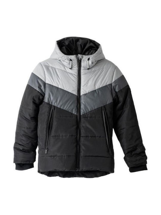 Kids Quilted Jacket with Hood Grey