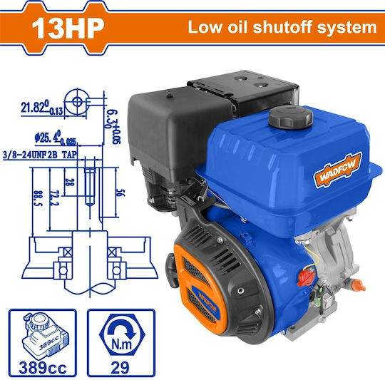 Wadfow Κινητήρας Βενζίνης Τετράχρονος 389cc 13hp με Σφήνα και Μίζα (Ρεζερβουάρ 6lt)