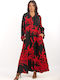 Caftan Shirt Dress Coral Black-Red