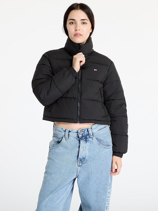 Tommy Hilfiger Crop Essential Women's Short Puffer Jacket for Winter Black