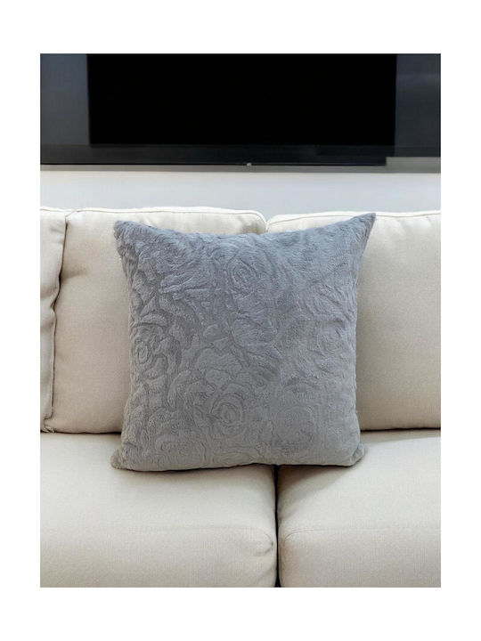 Linea Home Διακοσμητική Μαξιλαροθήκη Rossa από Γούνα Γκρι 45x45εκ.