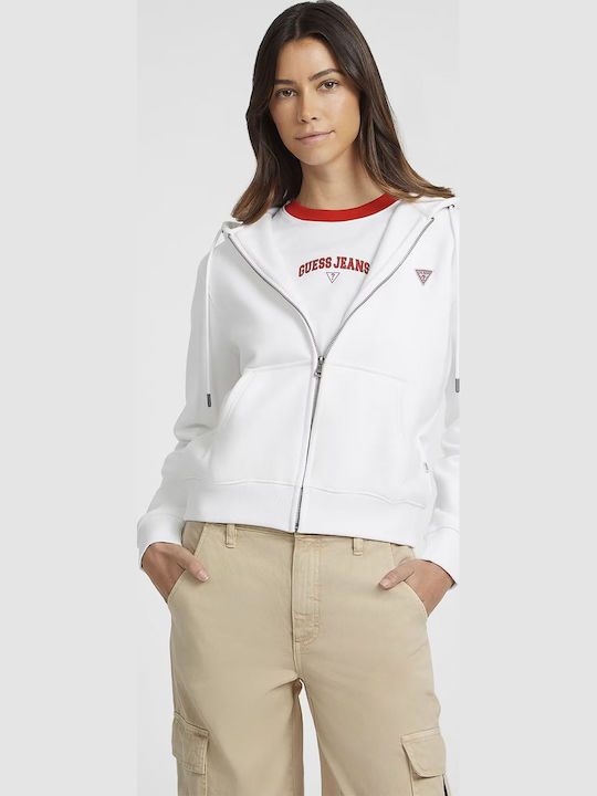Guess Long Women's Sweatshirt Jacket Hooded White