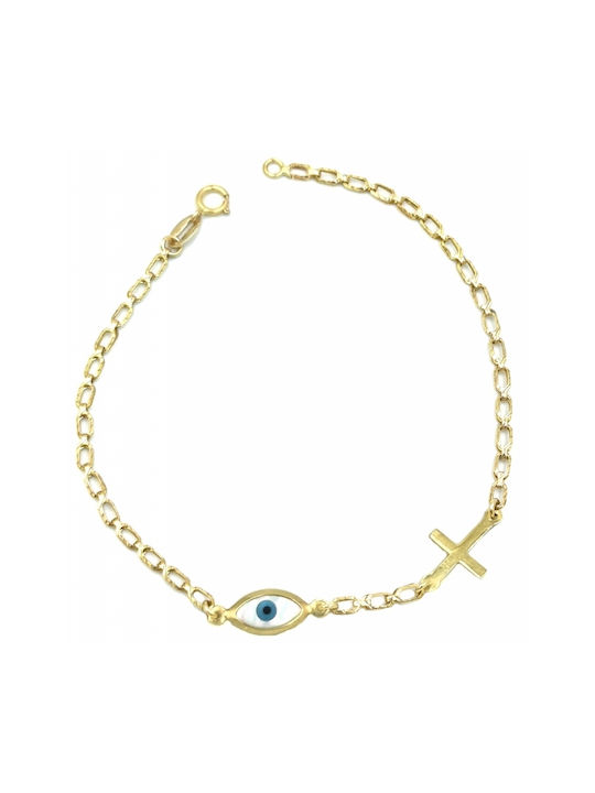 Nakos Jewellery & Watches Kids Bracelet from Gold 9K with Evil Eye & Σταυρό