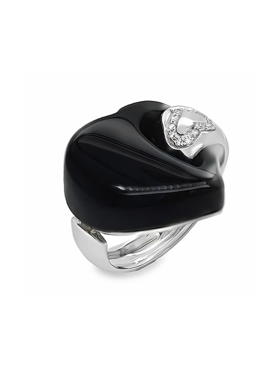 White Gold Ring K18 Diamonds Onyx Rn09545