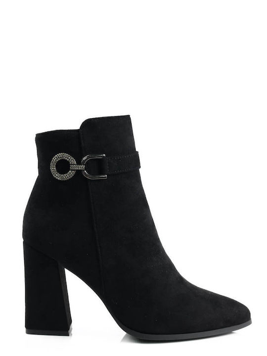 Black Ankle Boots with Covered Heel and Modern Buckle