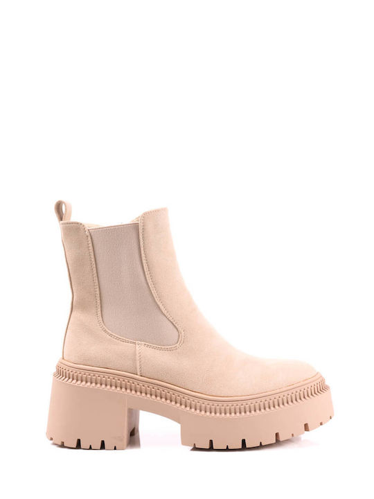 Beige Suede Ankle Boots with Lug Sole