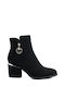 Botine negre cu toc decorativ inel