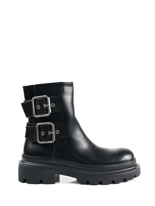 Black Ankle Boots with Double Buckles