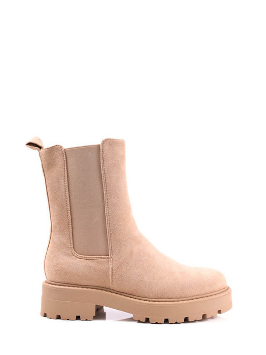 Beige Chelsea-Stiefel mit dicker Sohle