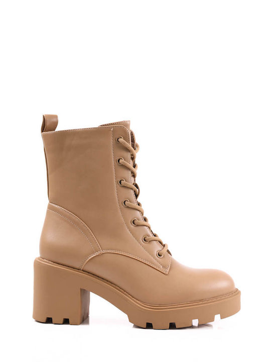 Beige Matte Combat Boots