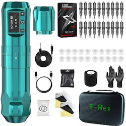 Cordless Tattoo Machine Kit Adjustable Stroke Length Replaceable Batteries Green Suit01