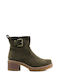 Olive Casual Ankle Boots with Unique Heel