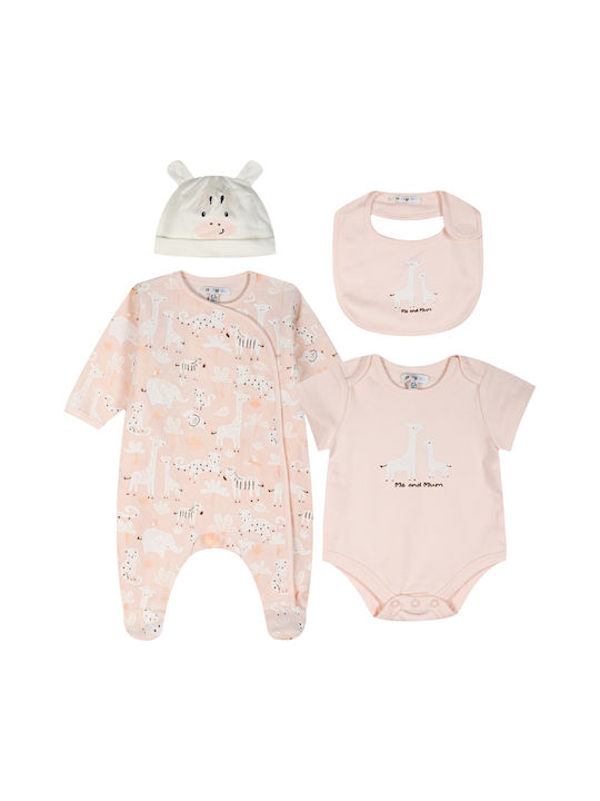 Energiers Baby Bodysuit Set with Hat Baby Pink 4pcs