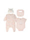 Energiers Baby Bodysuit Set with Hat Baby Pink 4pcs